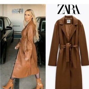 Zara XS Light Brown Faux Wrap Coat